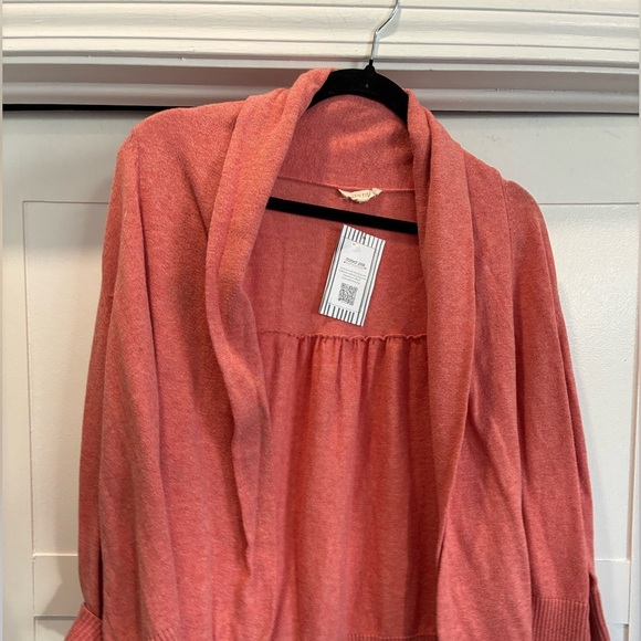 Eileen Fisher Women M Open Front Shawl Collar Cardigan Sweater Pink Org Cotton - Picture 2 of 4